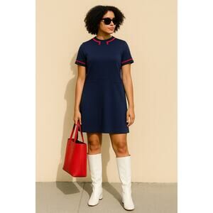 Vintage 60s Draper’s of California Navy Mod Dress Pink Trim Women’s 16 - Medium